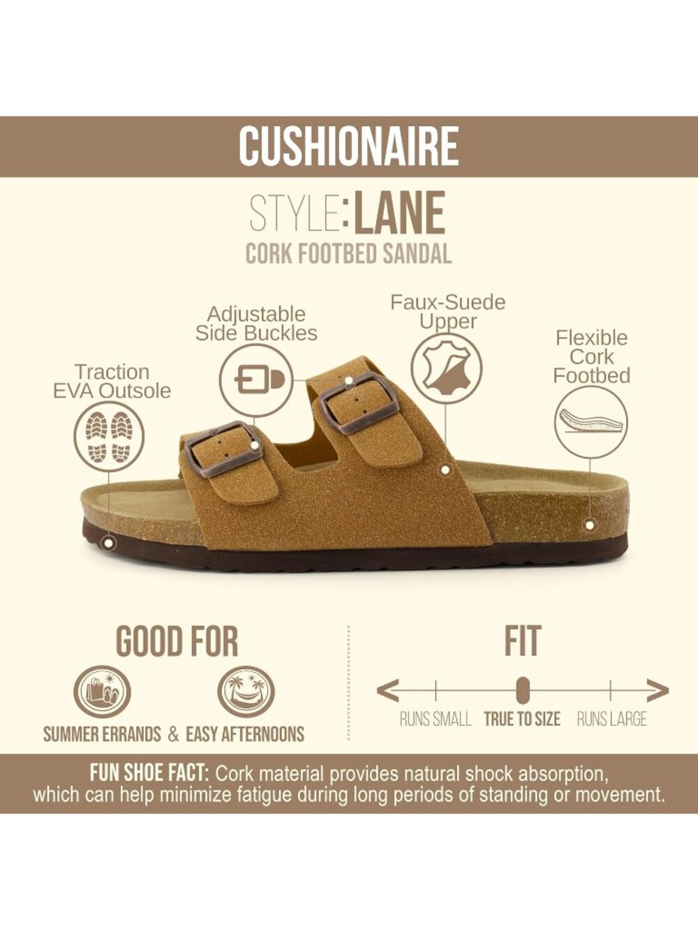 Women's Tan Suede Footbed Sandals Comfort Double Buckle Two Strap Flats Shoes - Picture 4 of 6